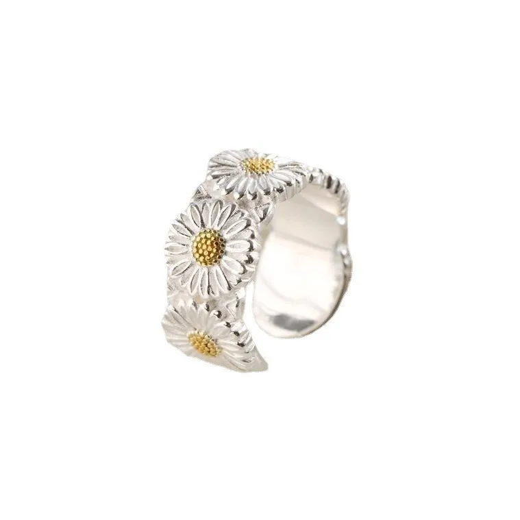 925 Anéis De Prata Esterlina Para As Mulheres Flor Simples Minimalista Aberto Anel De Dedo Moda Banda Feminina Bijoux Gift