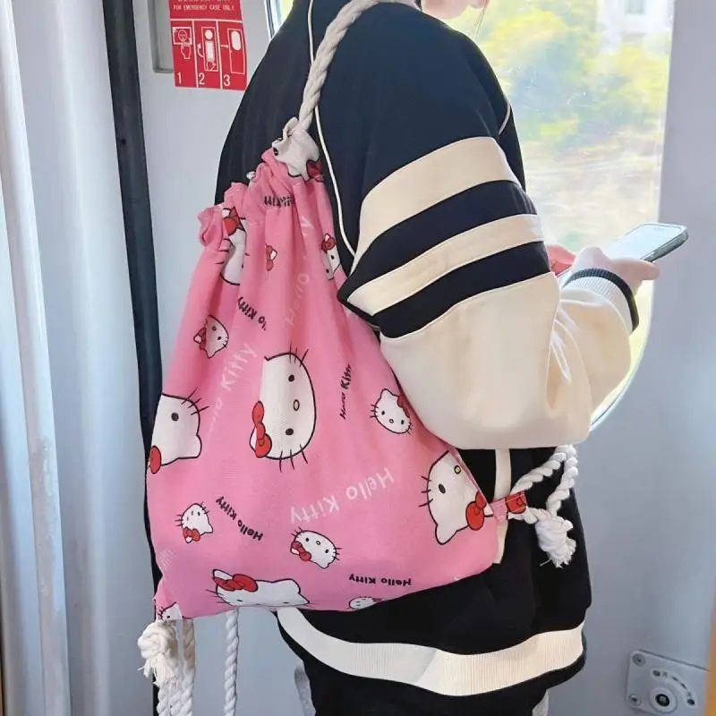 

Hello Kitty Drawstring Backpack Sanrio Hot Large Capacity Storage Bag New Style Cute Cartoon Convenient Girl Student Storage Bag