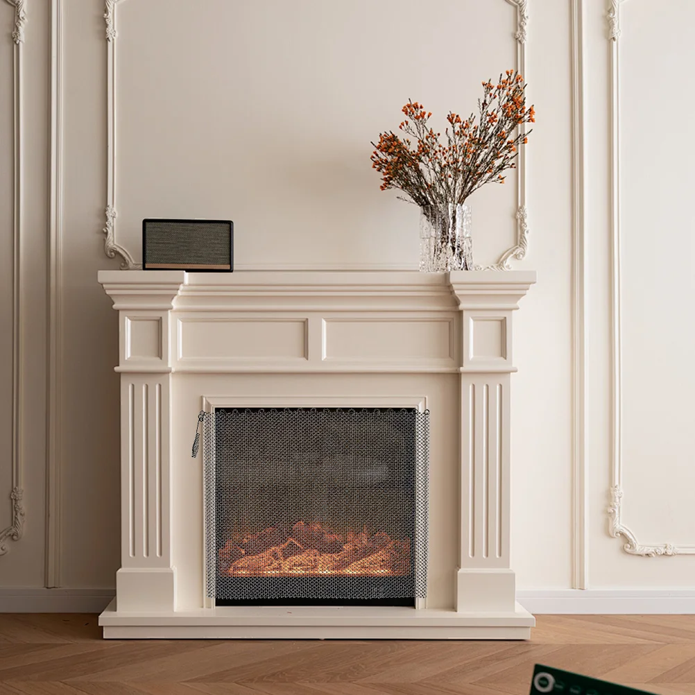 

2pcs Fireplace Screen Curtain 21X24 Inch Rectangular Metal Mesh Panels For Wood Burning Stove Heat Resistant Hanging Curtain