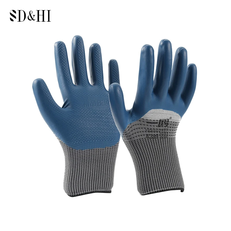 1 Pair Latex Embossed Labor Protection Gloves Working Gloves Elastic Wear-resistant Breathable Construction Household Gloves