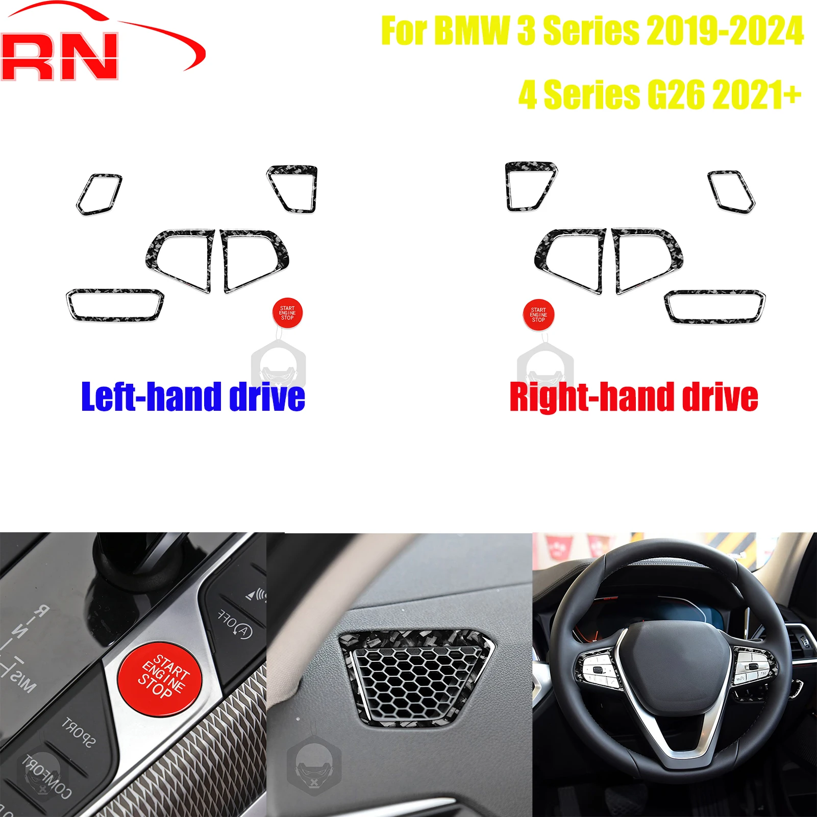 

For BMW 3 Series 2019-2024 4 Series G26 2021+ Modified Forged Carbon Fiber Main Driver Kit Car Interior Accessories Sticker