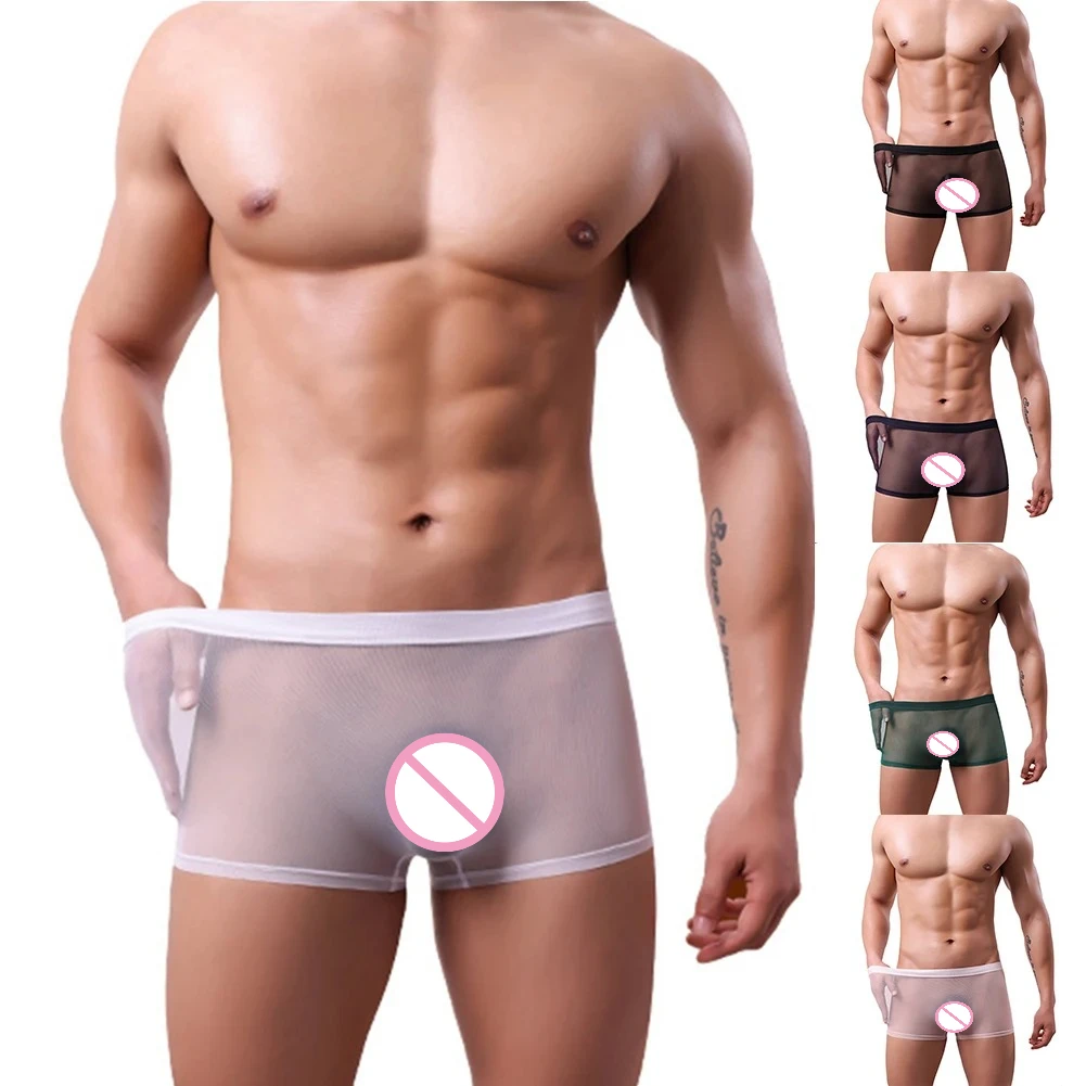Men Underwear Ultra Thin Ice Silk Boxers Underwear Men's Semi-transparent Seamless Sexy Panties Male Trunk Shorts Underpants