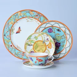 European Fruit Comidas Series Bone Porcelain Plate Coffee Cup Household Butterfly Ceramic Dining Plate Kitchen Tableware Vajilla