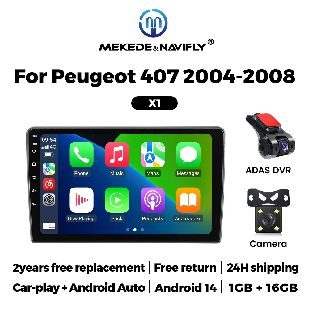 Android 14 CarPlay Auto Radio Multimedia Video Player For PEUGEOT 407 2004-2011 DVR Monitor Rear View Camera Navi Autoradio WiFi