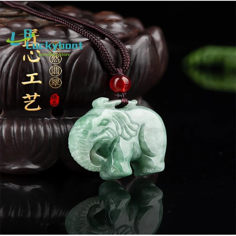 

Hot Selling Natural Jade Ice Elephant Pendant Charm Jewellery Women's Hand-Carved Sweater Chain for Women Men Fashion Accessorie