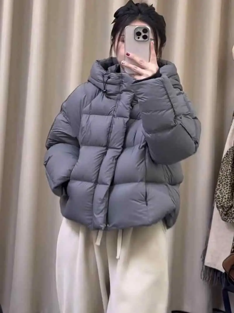 

Premium Puffiness Women's down Jacket Shortened Bread Style Thickened Hooded Cozy Warm Winter Outerwear Commute Fashion