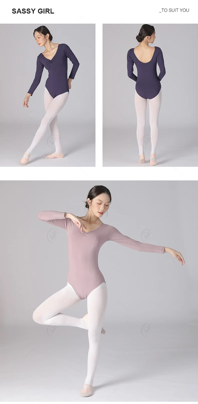 Ballett-Trikots für Damen, Tanzbekleidung, Ballerina-Kleidung für Erwachsene, Langarm-Trikot, Yoga-Ballerina-Tanzkostüm – Detail 7