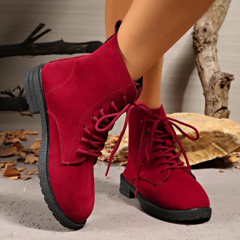

2025 New Plus Size Chunky Heel Fashion Boots Autumn and Winter New Fashion Suede Lace-up Women's Boots for Outdoor Wear