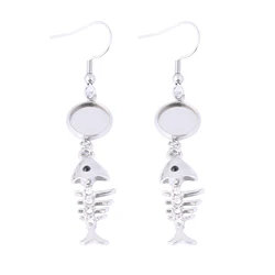 onwear 5pairs 10mm cabochon earring base with rhinestone fish bone charms diy dangle blank earrings bezel settings for jewelry