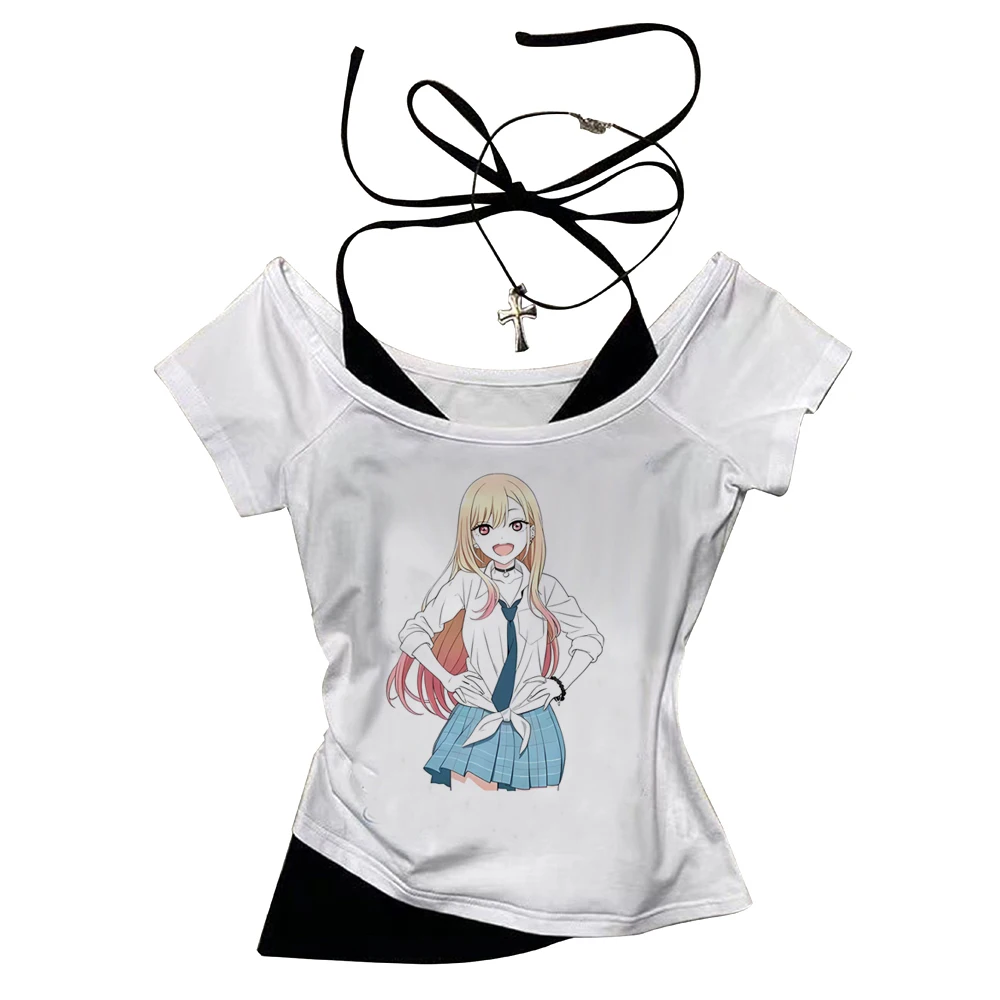 Marin Kitagawa crop top women anime kawaii meme alternative  2000s top tees party cheap baddie meme grunge