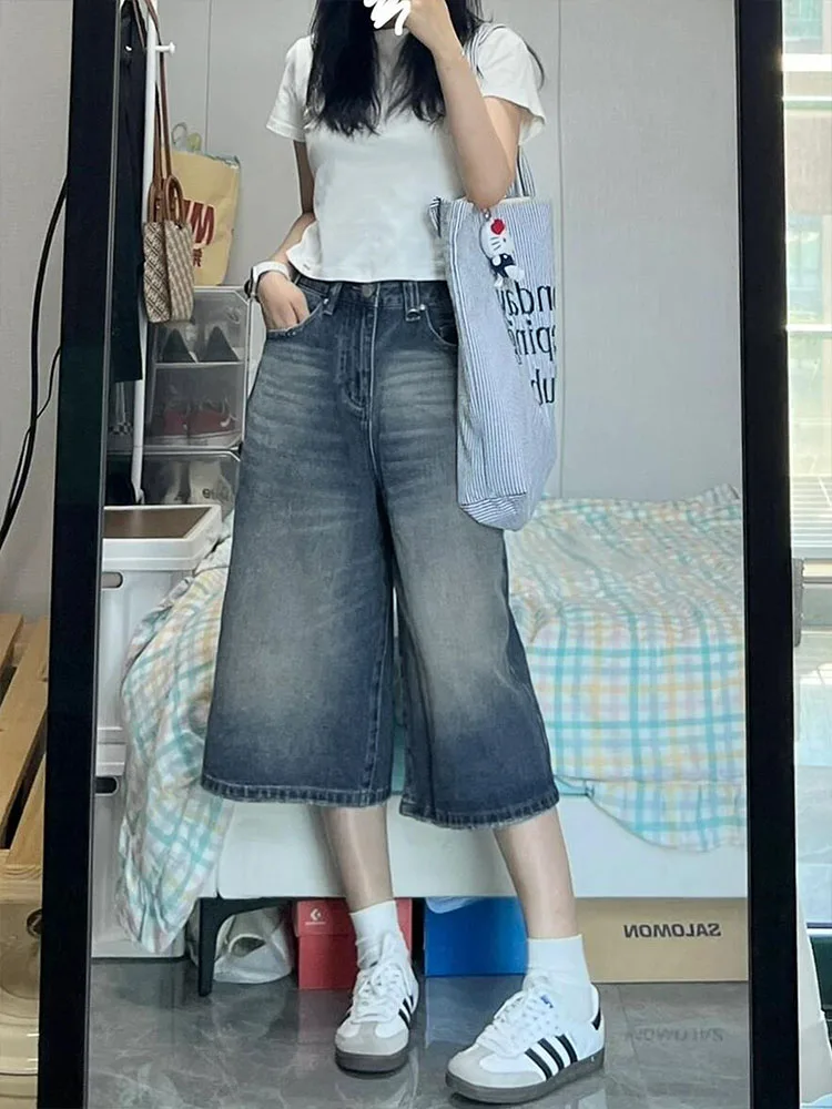 

Retro Wide Leg Denim Jeans Women's Summer New plus Size Loose Slimming Pear Body Straight Leg Pants Casual High Waist