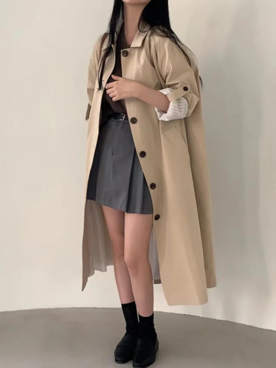 

Women's Mid-Length Coat Jaet Button-Up Loose Lazy Sle Slimming Pleated Simple Match All Seasons Spring Autumn Outerwear