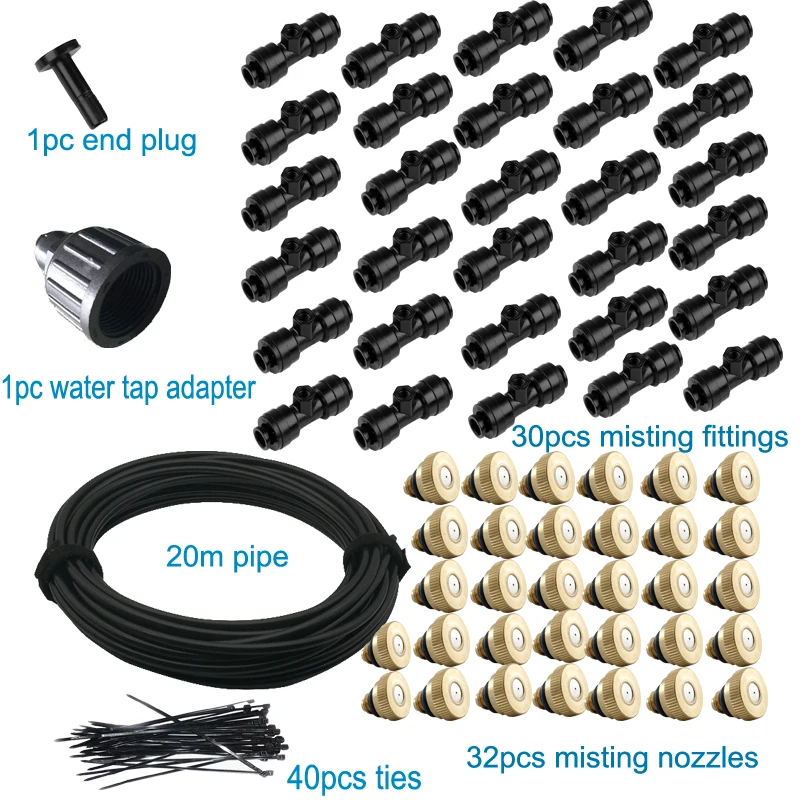 

New 20m Hose Garden Spray Cooling System Brass Nozzles Irrigation Watering Kits Greenhouse Flowers Plants Sprinkler Set