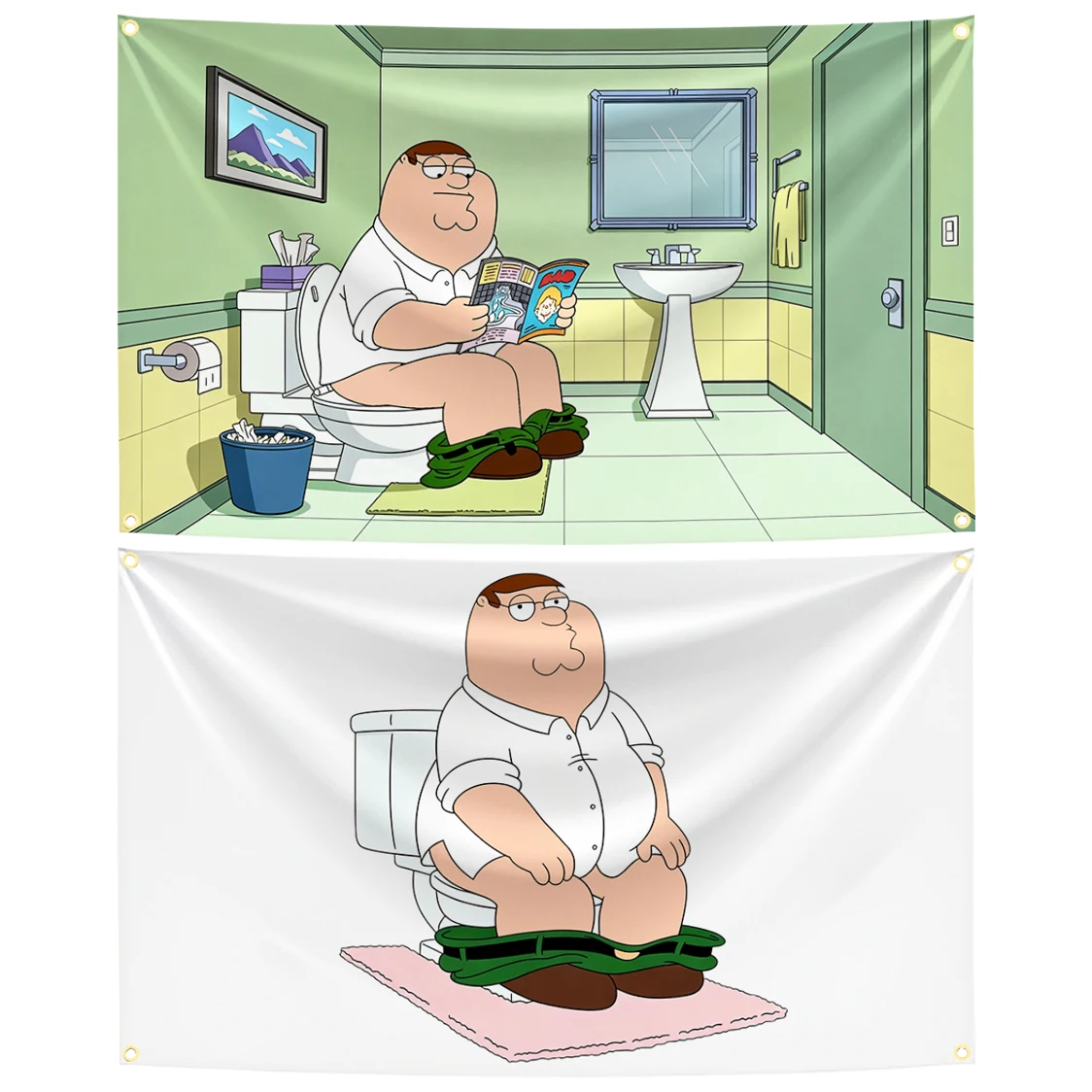 60x90cm 90x150cm 120x180cm Retro American Comedy Family Guy Peter Griffin On Toilet Flag Funny Cartoon Bathroom Wall Tapestry