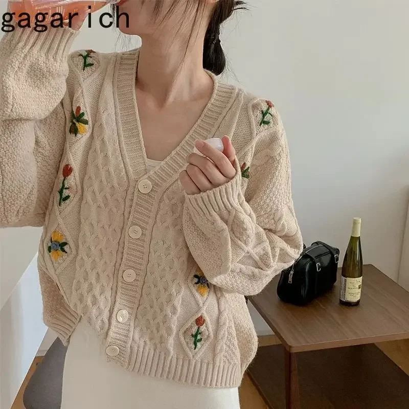 Gagarich Sweater Japanese Soft Female Style Three-dimensional Hook Flower Embroidery Loose Retro Knitting Girl Casual Cardigan