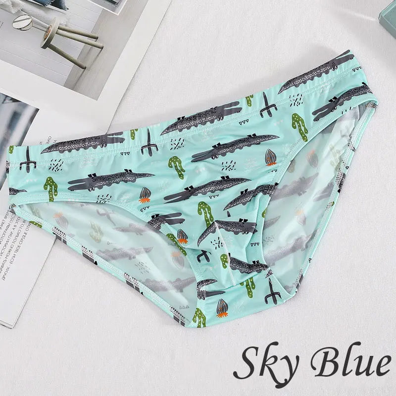 Men Sexy Soft Printed Underwear Men\'s Thin Swimming Underpants Man Low Waist Bikini Briefs Beach Seamless Underwear Plus Size