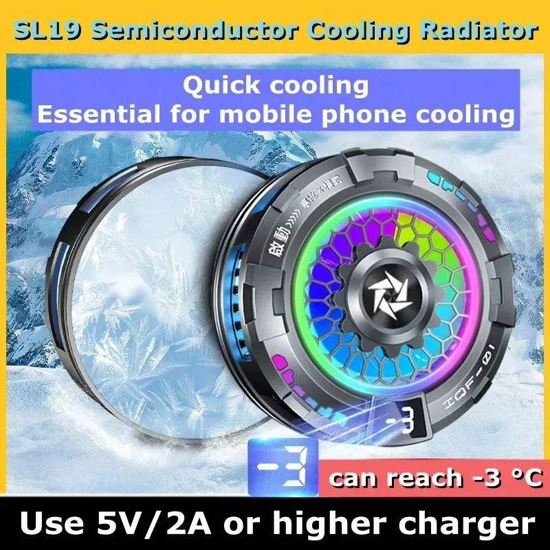 2025 SL19 مروحة تبريد محمولة لأشباه الموصلات، مبرد ألعاب مع ضوء RGB رائع لهاتف iPhone/Samsung/XIAOMI/OPPO/VIVO