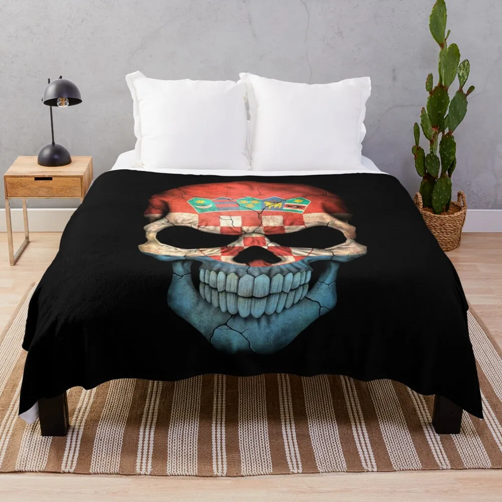 

Croatian Flag Skull Throw Blanket bed plaid Polar Bed covers Blankets