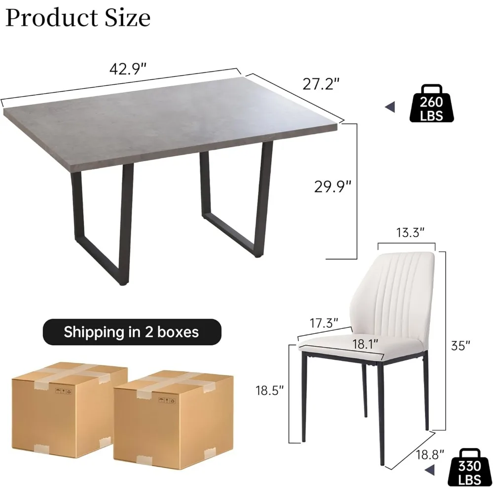 Conjunto De Mesa De Jantar De Couro, Cadeiras De Sala De Cozinha, 4 Cadeiras Brancas, 5 PCs, 42,9 polegadas