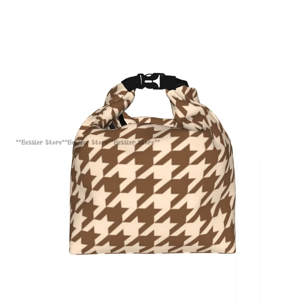 Roll Top Thermal Lunch Bag Scottish Houndstooth In Pastel Colors Tartan Plaid Insulated Bento Bag Reusable Food Storage Handbag