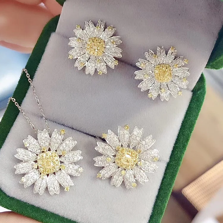 

DIY accessories Live stream new Korean fashion fresh and elegant color yellow diamond daisy ring earrings pendant colored treasu
