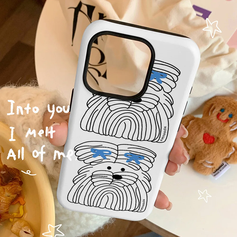 Blue Noodles Dog White Cartoon Phone Case for IPHONE 16 15PRO MAX 14 13 12 11 SE XR Acrylic TPU Two in One Magnetic Phone Cases