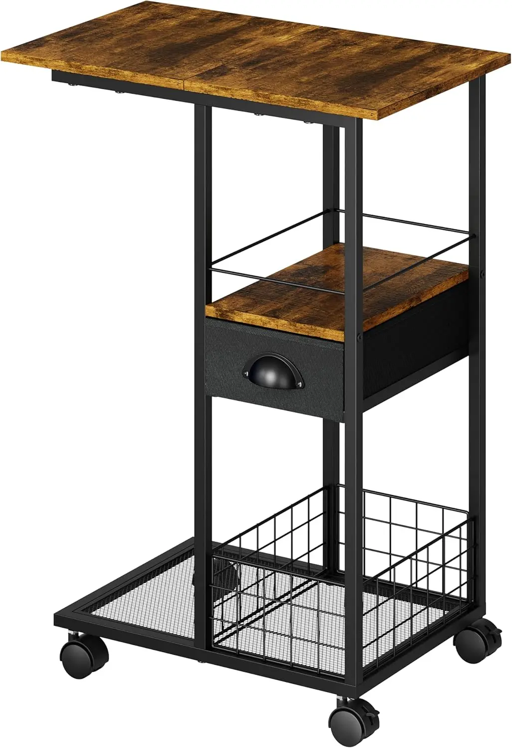 

C-Shaped Rolling Sofa Table with Wheels, Drawer Storage, Portable for Couch Bedroom Living Room