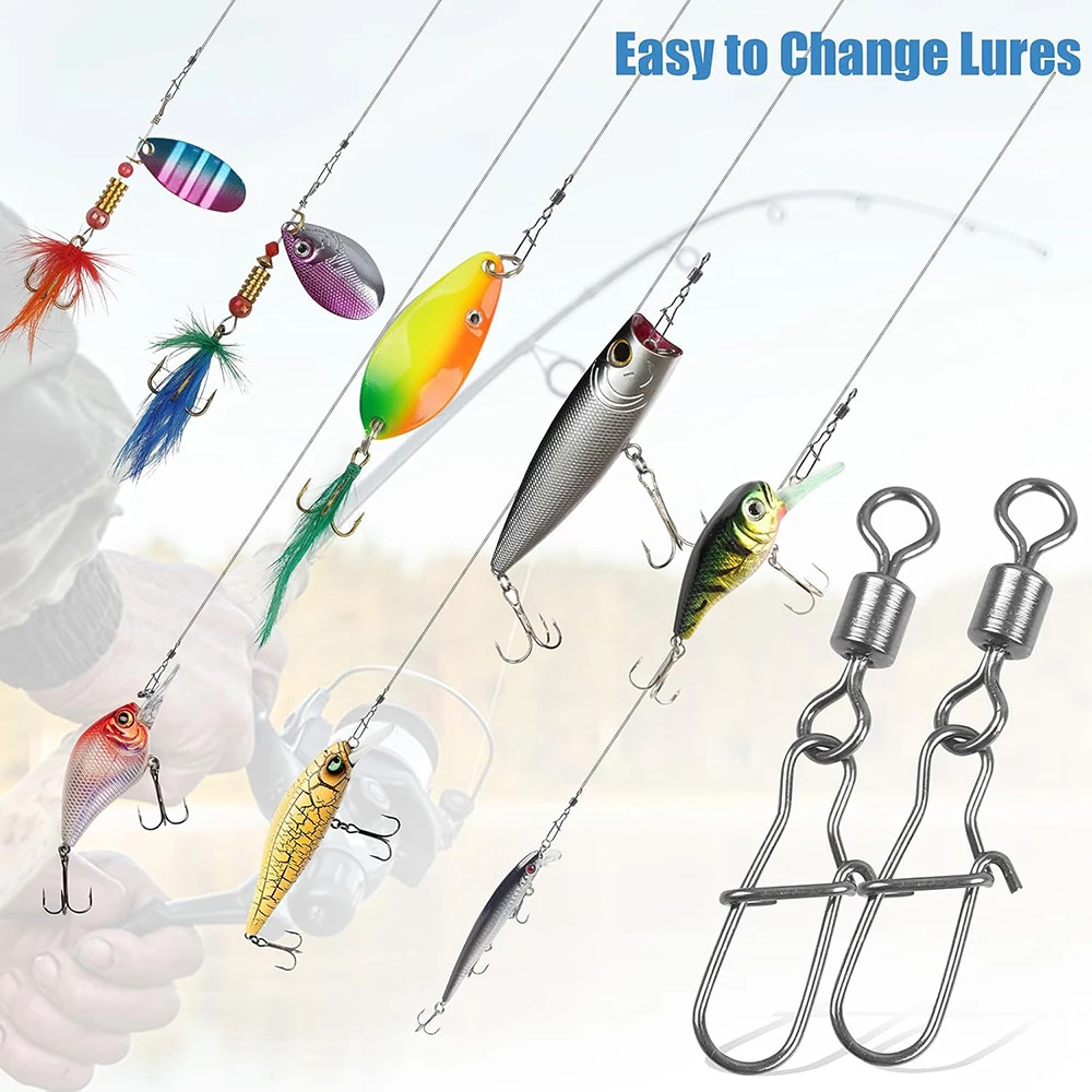 55Pcs Fishing Swivels Snap Rolling Barrel Swivels with Duo lock Clips Stainless Steel Quick lure Fishing Connector Tackle