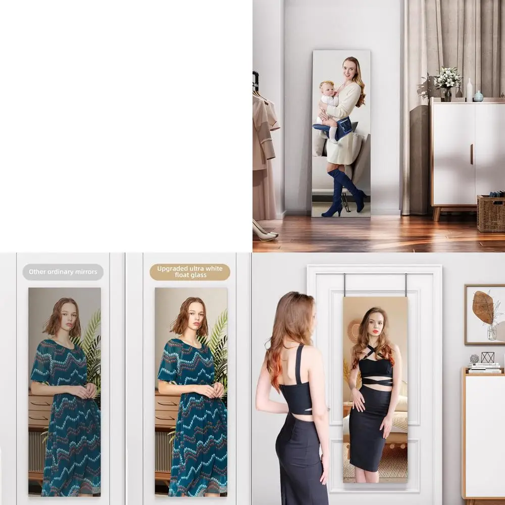 

47x15.8 Wall-Mounted Door Hanging Mirror, Square Black Frame, Ideal for Bedrooms, Living Rooms, and Cloakrooms