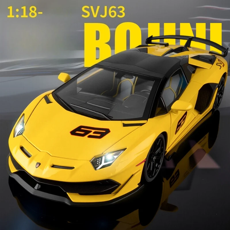 

1:18 Aventador SVJ63 Supercar Alloy Diecast Metal Model Computer Desktop Ornaments Sound & Light Toy Children Birthday Toy Gift