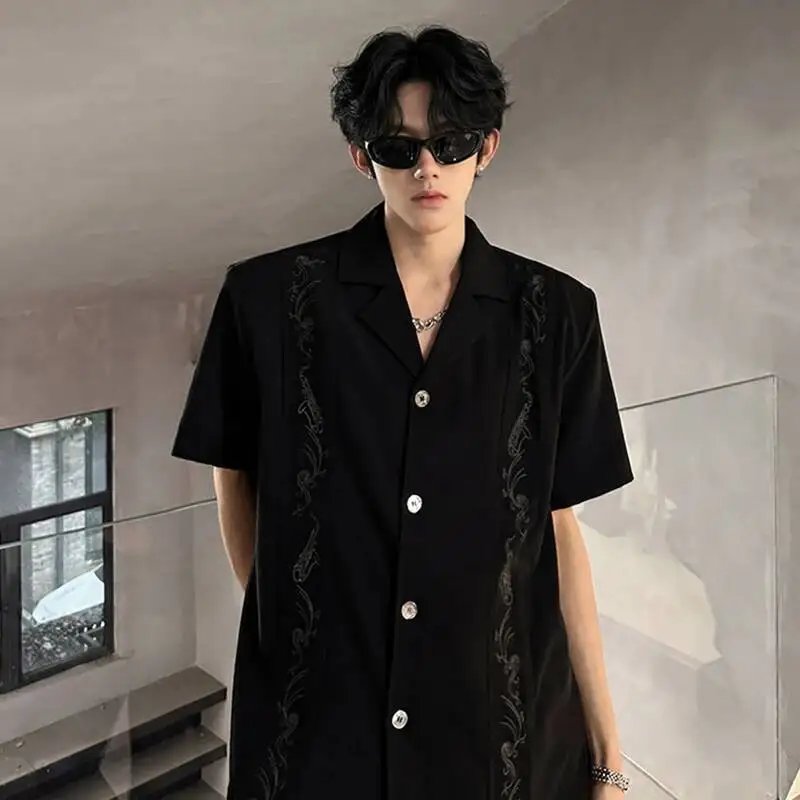 LUZHEN 2026 Summer Stylish Elegant Style Embroidery Pattern Shoulder Pad Short Sleeve Shirts Men's Original Loose Tops JY7771