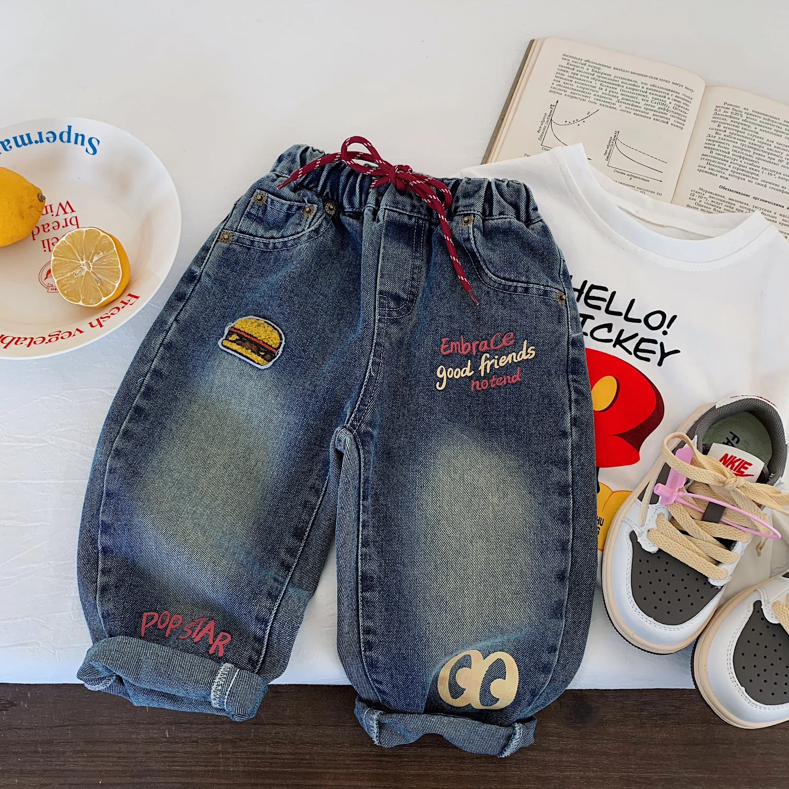 Children's pants autumn men's and women's hamburger letter jeans personalized casual pants