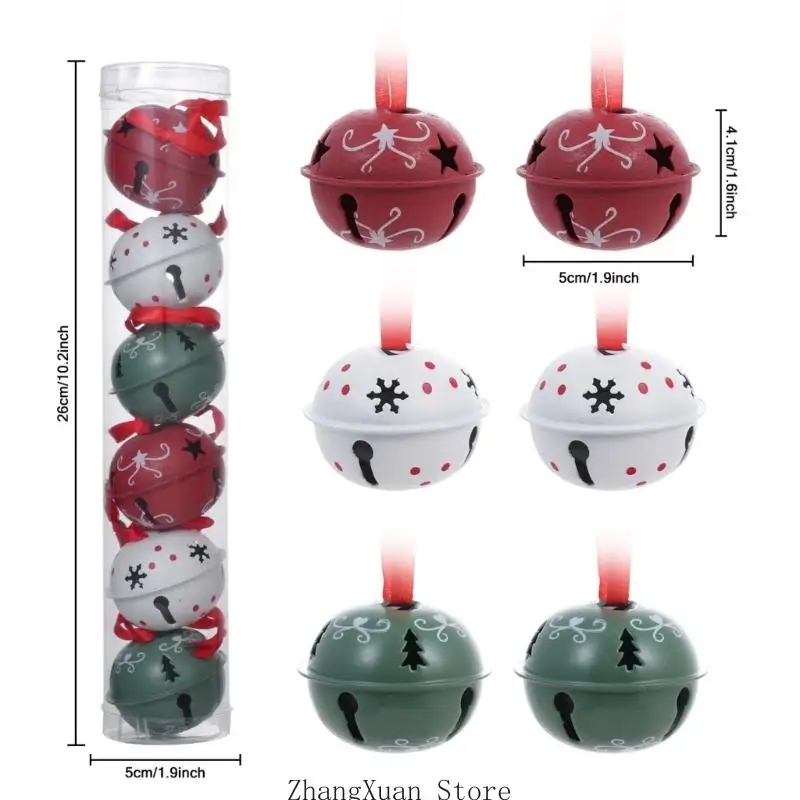6er-Set Weihnachtsglocken aus Metall mit Bändern für die saisonale Baumpräsentation 3XUF – Detail 6