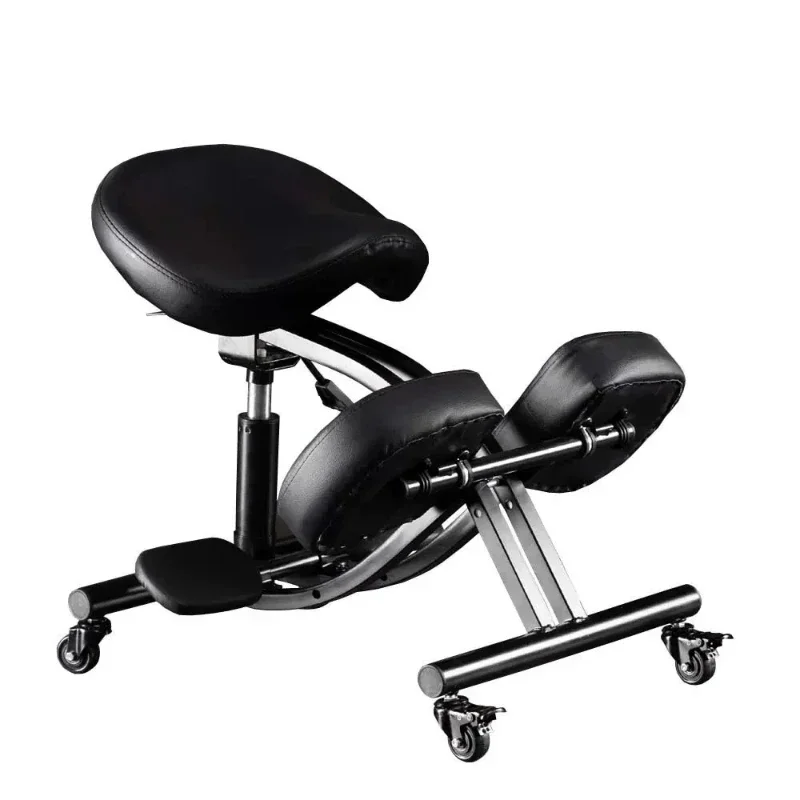 Saddle Seat Kneeling Chair with Wheels Adjustable Ergonomic Stool for Home and Office Mobile Angled Posture Seat Steel Frame