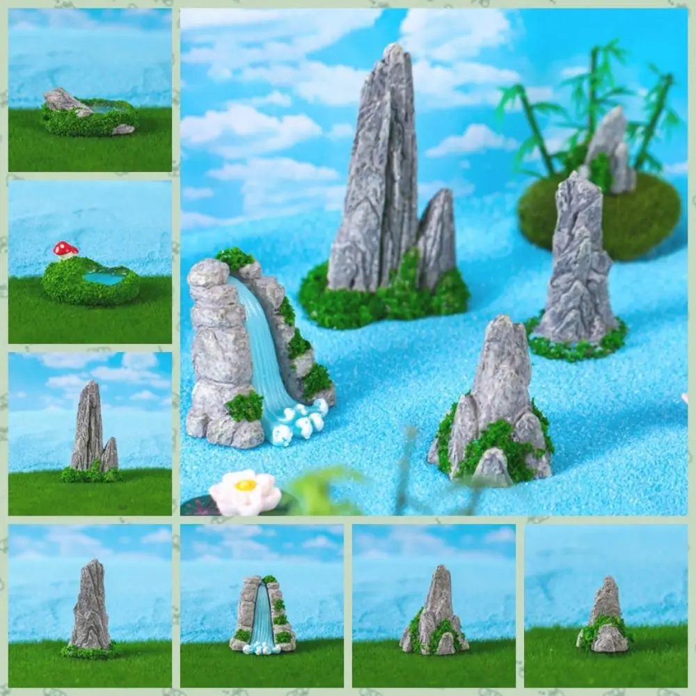 Creative Decorative Mini Rockery Ornament Simulation Resin Mini Mountain Statue Figurines Miniatures Waterfall Rocks Fish Tank