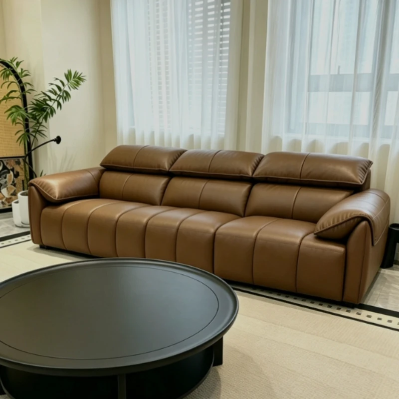 Modern Luxury Backrest Straight Leather Sofa Living Room Sofas And Seating 220cm 250cm 280cm 340cm Couch Armchair Home Furniture