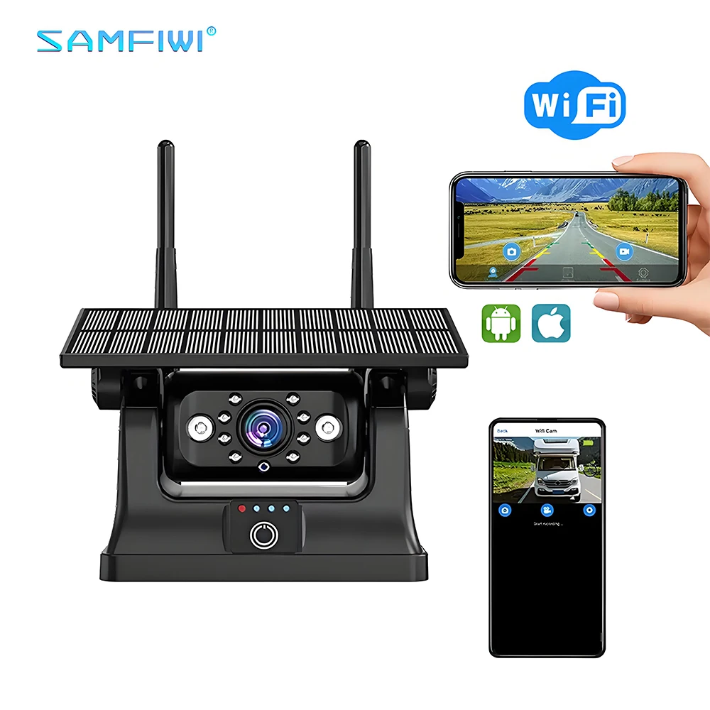 APP Remote Solar Wireless Backup Camera 9600mAh Rechargeable Wide Angle Rear View Camera Magnetic Base for Truck RV Trailer Car