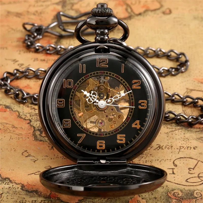 Antique Hollow Out Mechanical Hand Winding Pocket Watch for Men Women Steampunk Half Hunter Clock FOB Pendant Chain Watches Gift