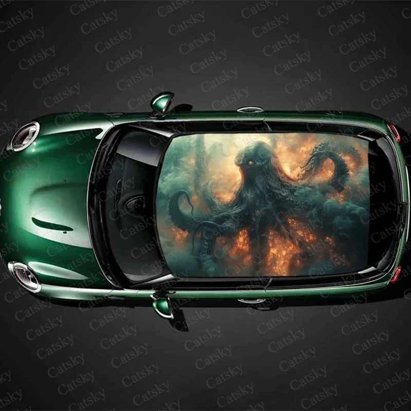 Monster with Tentacles Car Roof Sticker Wrap Racing SUV Accessories Packaging Painted PVC Custom Car Graphic Decal