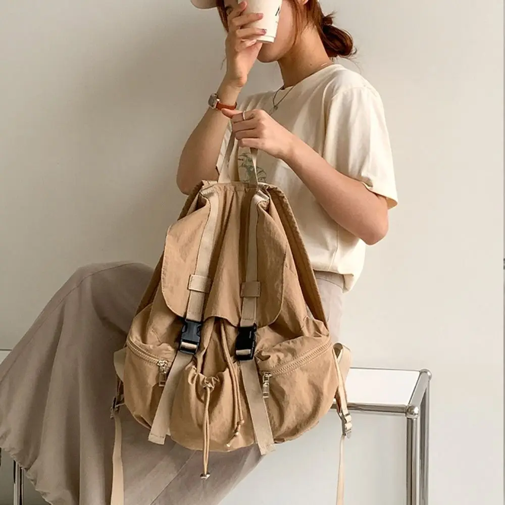 Plecaki ze sznurkiem w jednolitym kolorze, lekkie nylonowe torby na ramię z marszczeniami, pojemne plecaki szkolne dla uczniów, męskie i damskie.