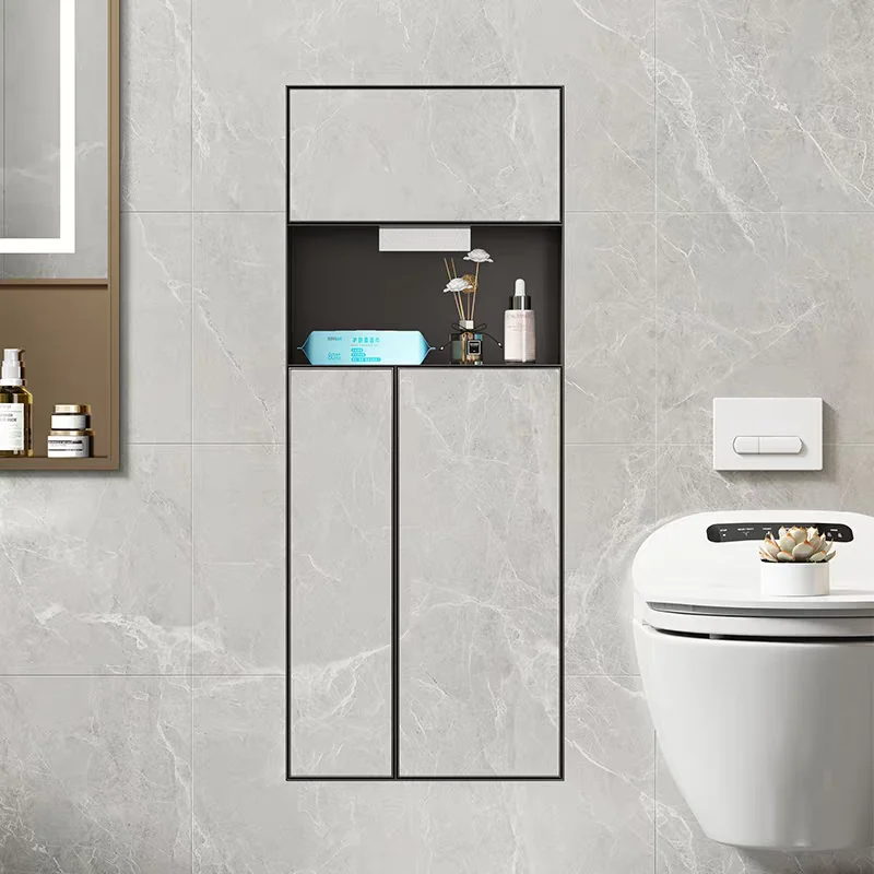 Recessed 304 Stainless Steel Trash Bin Rubbish Bin Tile-Inset Built-In Tissue Box Black Tissue Holder Flush-Mounted Toilet shelf