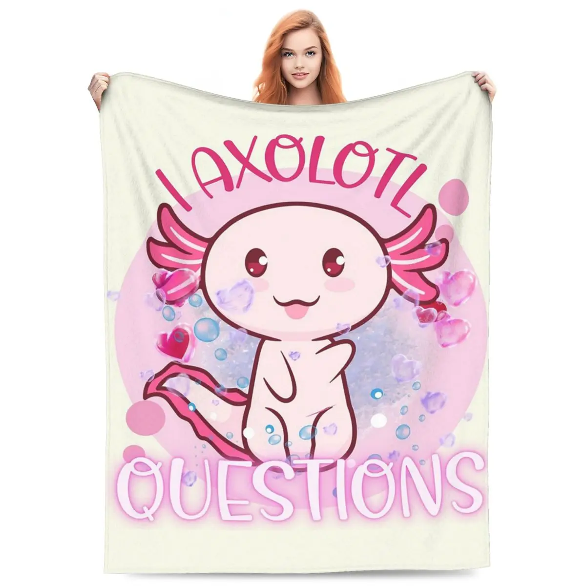 Kawaii Axolotl Mexican Salamander Blanket Fleece Sofa Throw Blanket Portable for Home Bedroom Outdoor Throws Bedspread Quilt