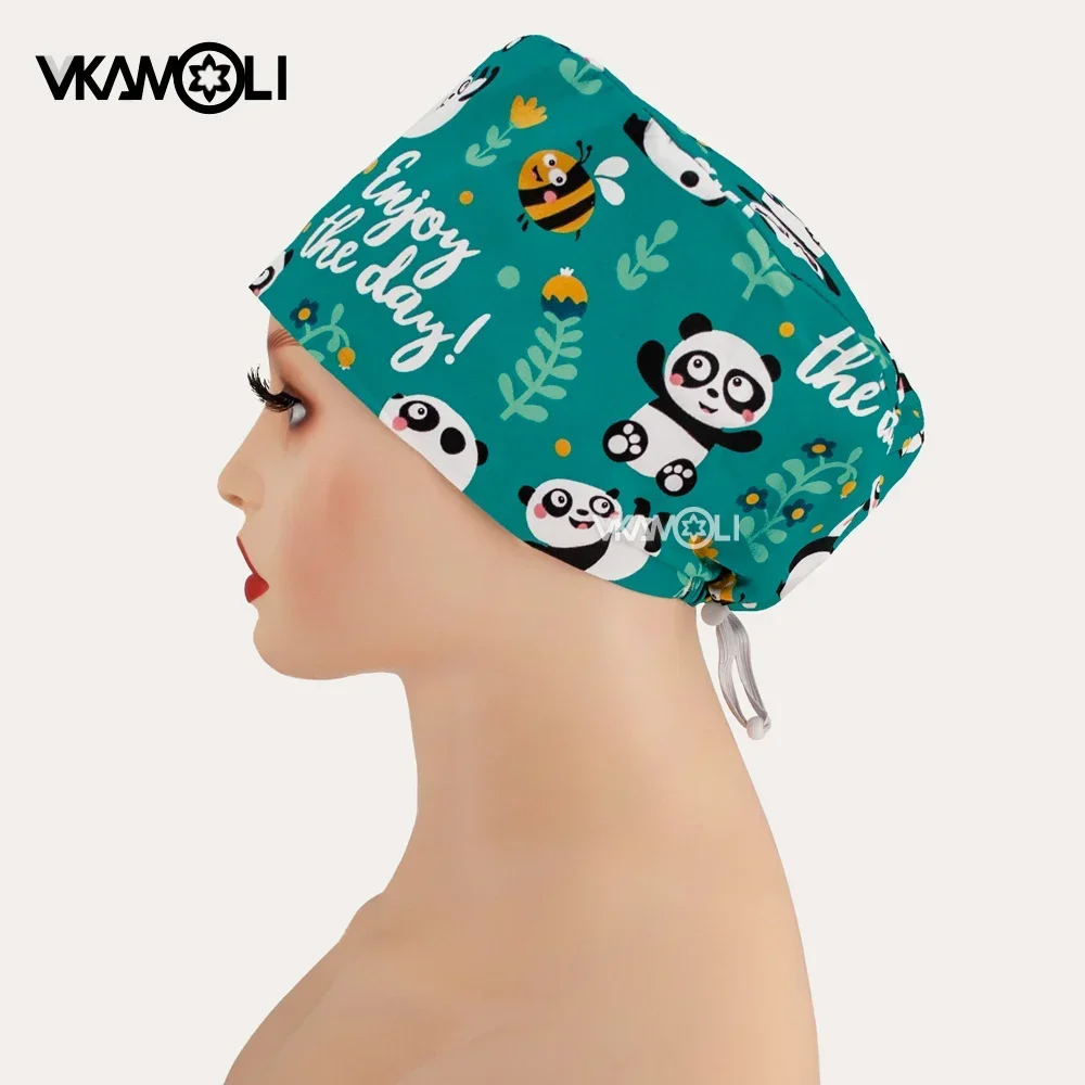 Chapeaux d'impression de dessin animé pour femmes, 100% coton, services de santé, Scrdécentrwomen, casquettes, réglable, structure élastique, beauté, chapeau de travail pour cheveux longs