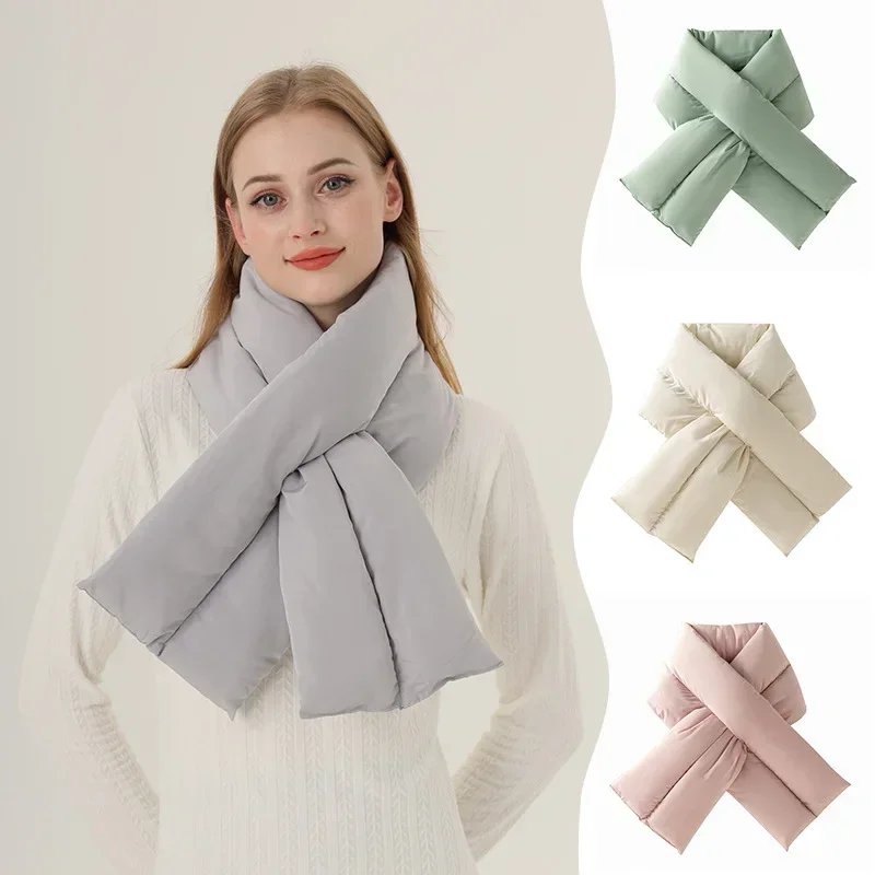 Women Winter Down Cotton Scarf Cold-proof Windproof Outdoor Cycling Skiing Scarf Neck Warmer Couple Mufflers Outdoor Accessories