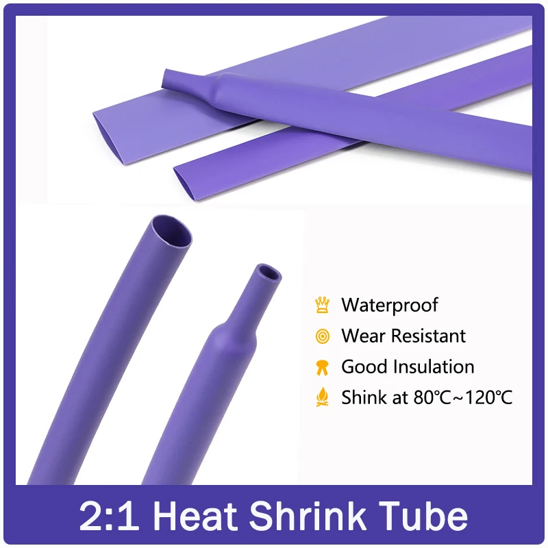 

1-25M Purple 2:1 Heat Shrink Tube Dia 0.6mm ~ 80mm Polyolefin Heat Shrinkable Tubing Cable Sleeving Wrap DIY Cable Repair Sleeve
