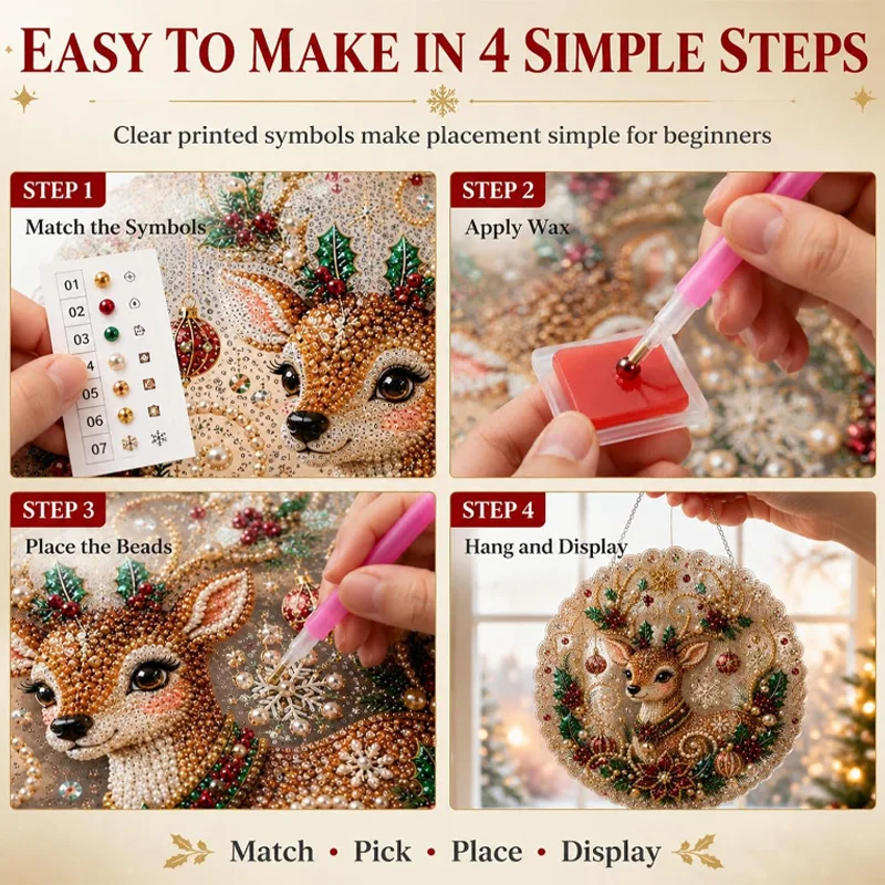 Pearl Diamond Painting Suncatcher Kit Diy Craft Acrylic Round Board With Lace Edge Pearl Beads Craft Christmas Diamond Painting view 3