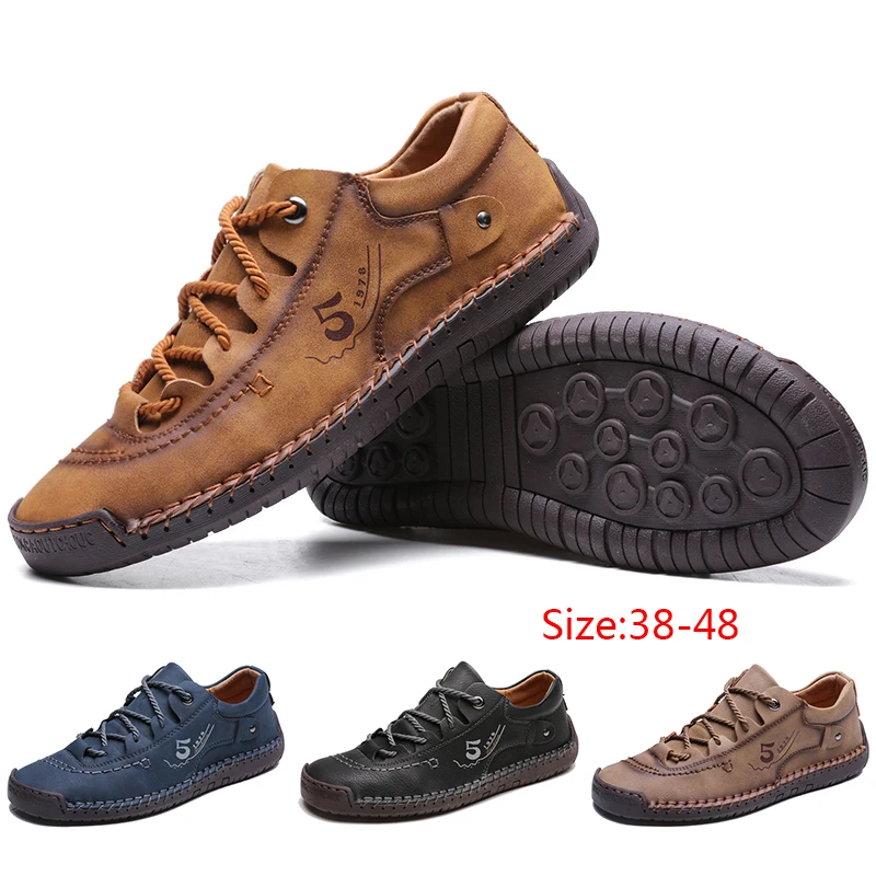 Zapatos de senderismo para cuero puro hecho a mano, zapatillas deportivas impermeables y antideslizantes para exteriores, zapatos casuales para hombres, zapatillas de Trekking