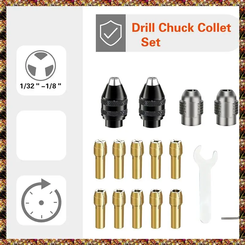

BTCL Drill Chuck Collet Set For Dremel, 16PCS 0.8-3.2Mm Replacement 4486 Drill Keyless Bit Chuck Shank Quick Change Adapter