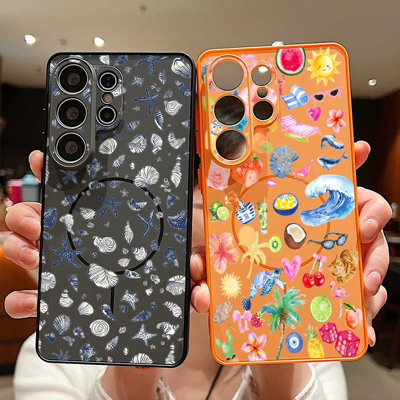 Summer Fruits Conch Print Magnetic Phone Case For Samsung Galaxy S26 S25 Ultra Edge S24 S23 FE A57 A17 A56 A37 A16 A55 A54 Cover