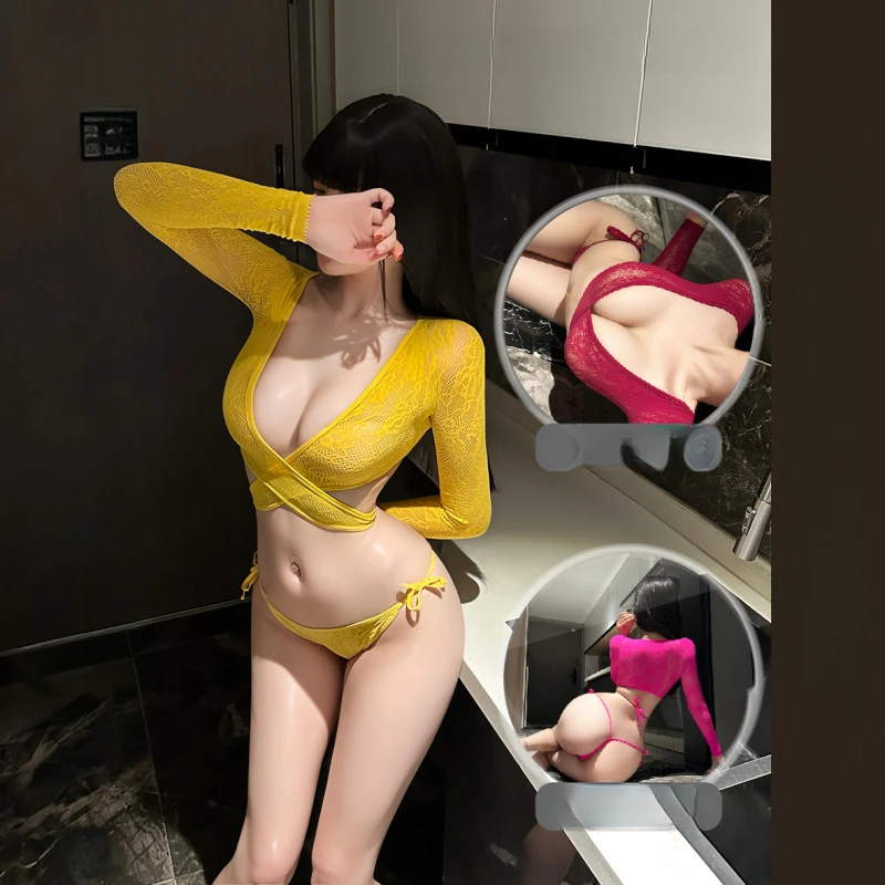 

Sexy Lingerie Set Alluring Strap Underwear Two-Piece Bodysuit Mesh Set Flirting Date Sleepwear Long Sleeve Swimsuit